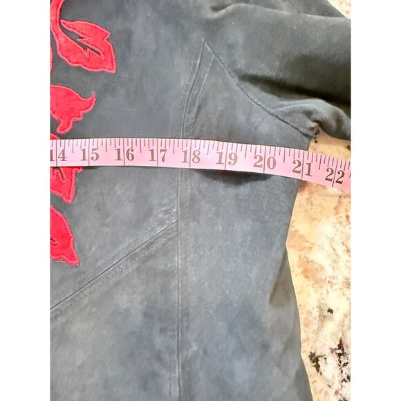 Vtg Dell Ollio  Black 100% Leather Suede Kimono Tunic Embroidered Jacket Goth - Picture 7 of 11